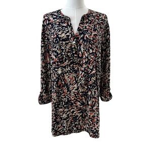 Women's 3X Soft Stretchy PLUS Navy Coral Pleated Roll Tab Work Casual Curvy Top